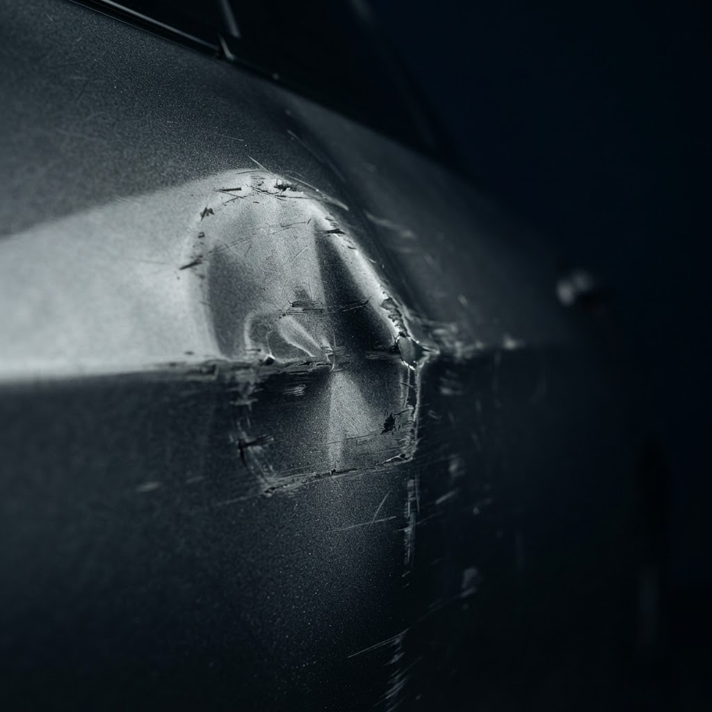 Nahaufnahme eines dokumentierten Fahrzeugschadens